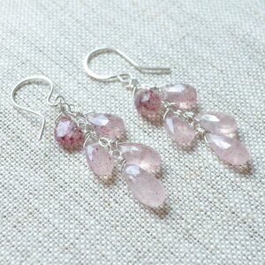 Blush Pink Gemstone Dangle Earrings in Sterling Silver Made in Canada